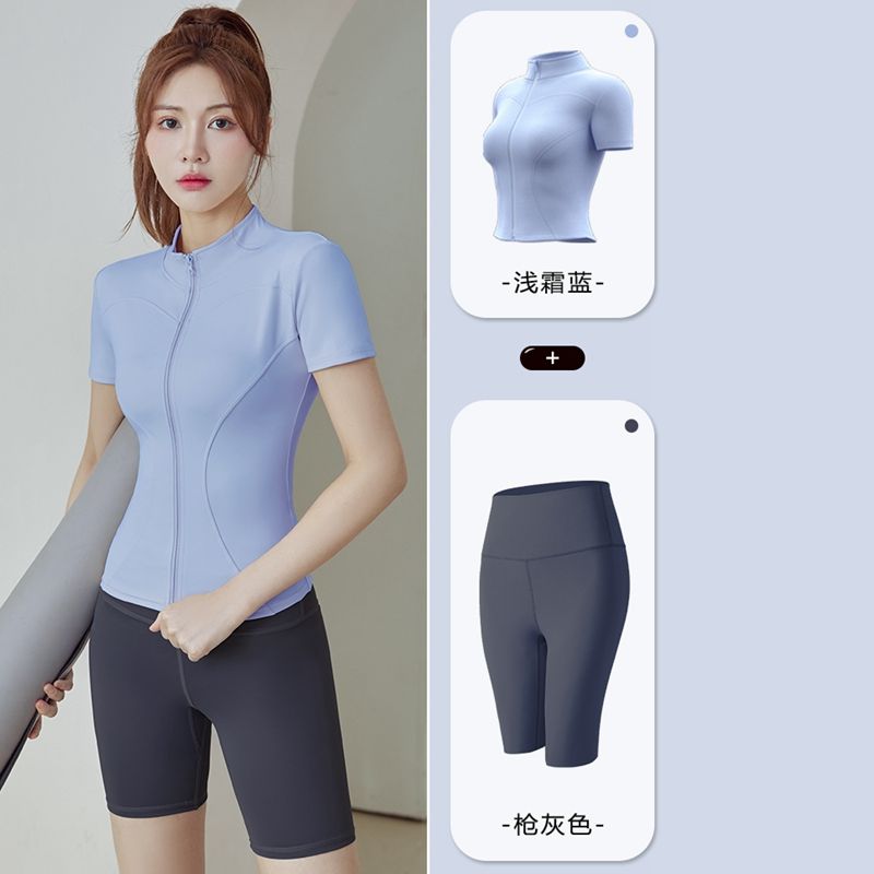 Yoga clothes for women  summer new sports Pilates quick-drying training tops morning running suit fitness short sleeves