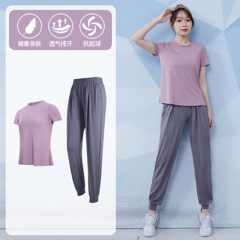 范斯蒂克  健身套裝女寬鬆顯瘦速乾衣彈力圓領跑步運動瑜伽服寬鬆