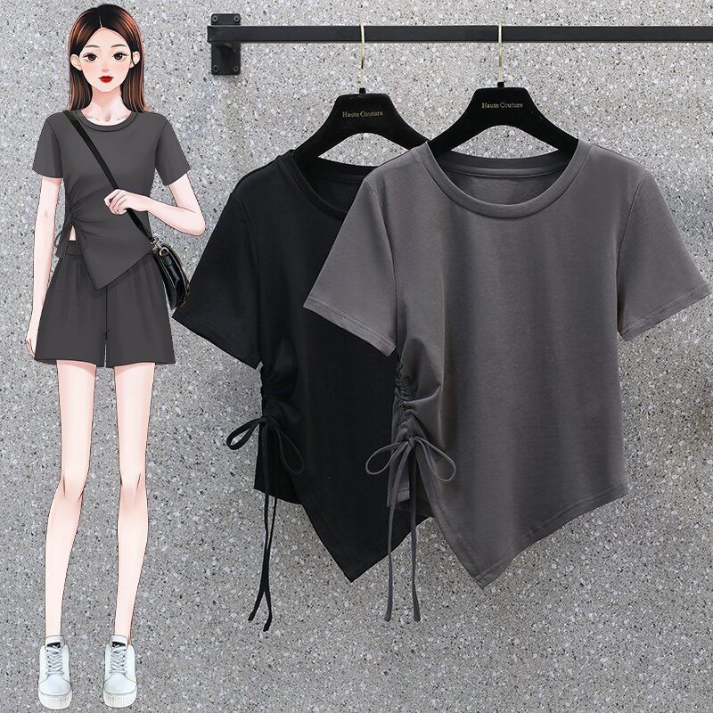 Large size irregular short t-shirt women's design sense niche short-sleeved short-sleeved summer sweet and spicy all-match hot girl top ins