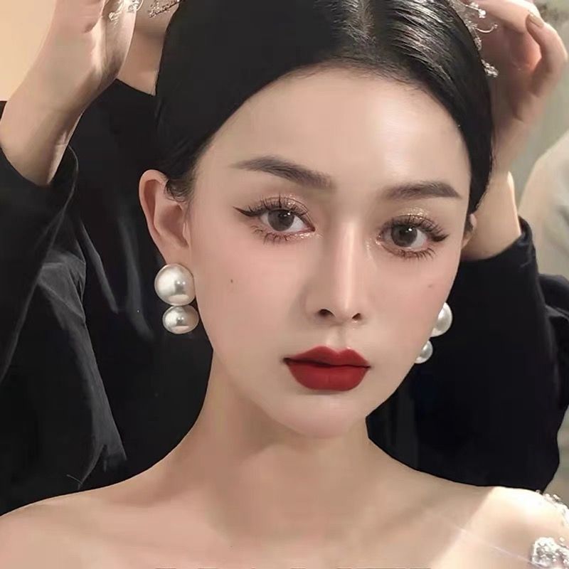純銀耳釘復古赫本風大珍珠耳環新娘女高級氣質名媛法式耳飾潮銀針