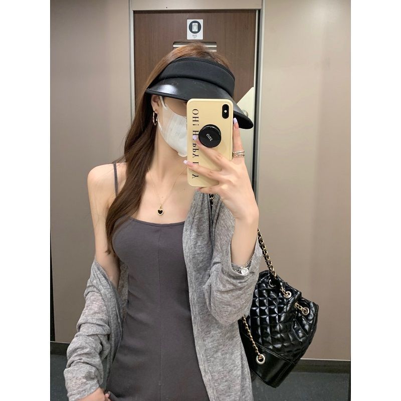 Fashion suit for women gray sun protection thin cardigan jacket summer pure lust style suspender dress long skirt two-piece set