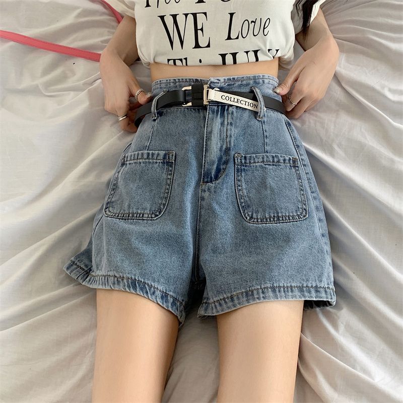 高腰牛仔短褲女夏季新款大碼胖mm寬鬆顯瘦遮肚設計感小眾a字熱褲