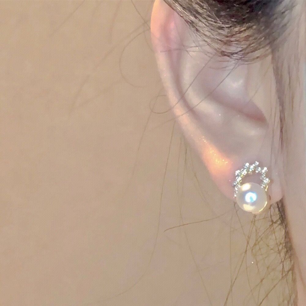 zoozmini气质珍珠耳钉S925银针耳饰女小众设计高级感镶钻圆圈耳环