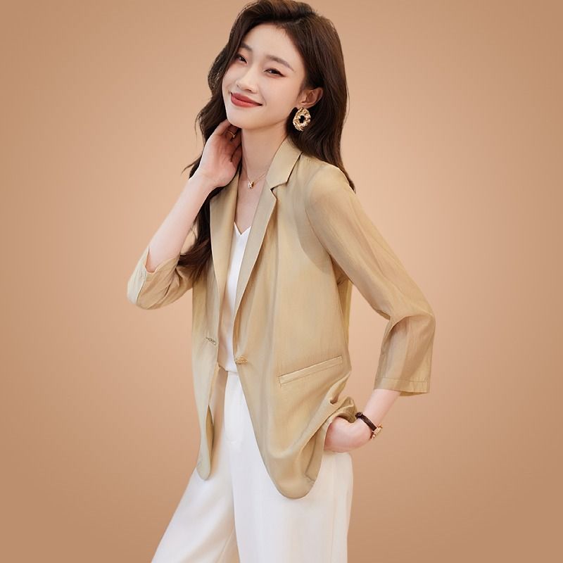 Tencel suit jacket women's summer thin section 2023 new small casual three-quarter sleeve sunscreen small suit summer