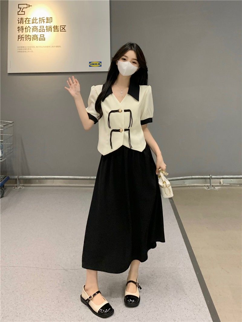 大碼小香風遮肉顯瘦裙子套裝女夏季胖妹妹微胖減齡時尚休閒兩件套