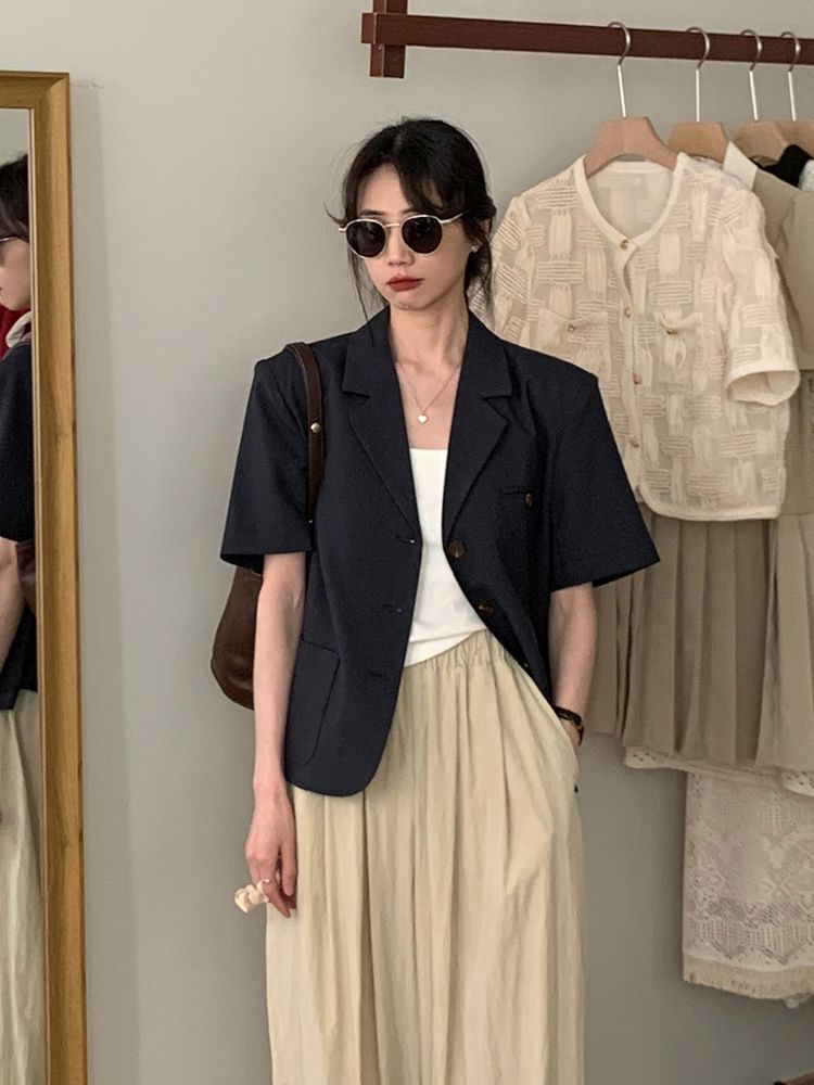 Casual small suit short-sleeved jacket women's  summer new Korean style casual design niche high-end top