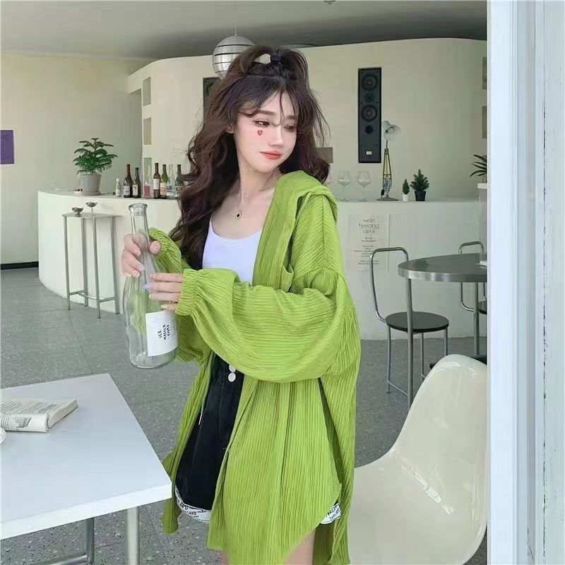 Sunscreen clothing women's outerwear sunshade breathable large size long-sleeved hooded student all-match loose cardigan anti-sun ultra-thin jacket