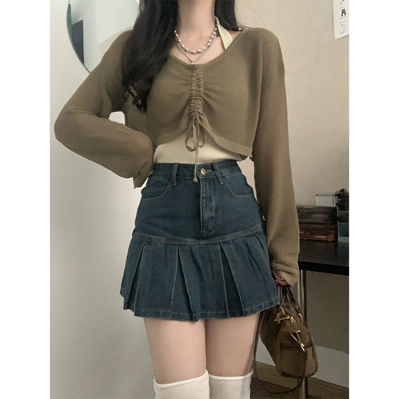 大碼胖mm高腰牛仔半身裙女夏季新款復古辣妹百褶裙短裙顯瘦包臀裙