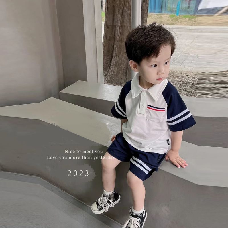 男童夏裝套裝2022夏季新款小童男寶寶時尚短袖條紋polo衫兩件套潮