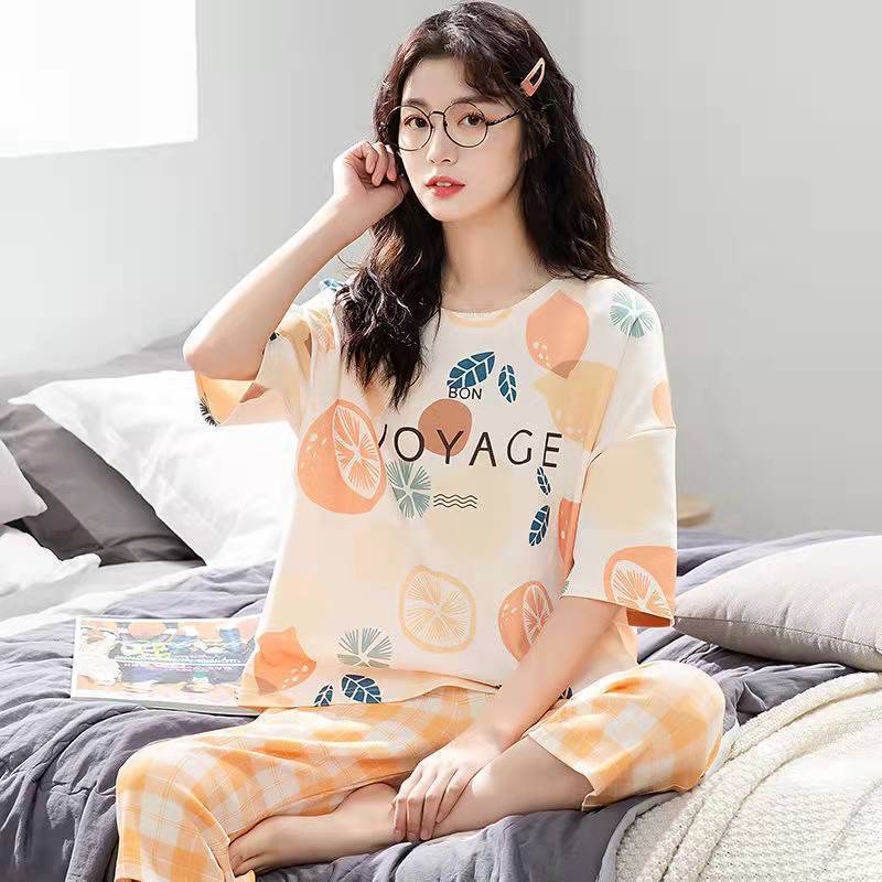 新款睡衣女夏天薄款春秋透氣可愛日系韓版大碼休閒外穿家居服圓領