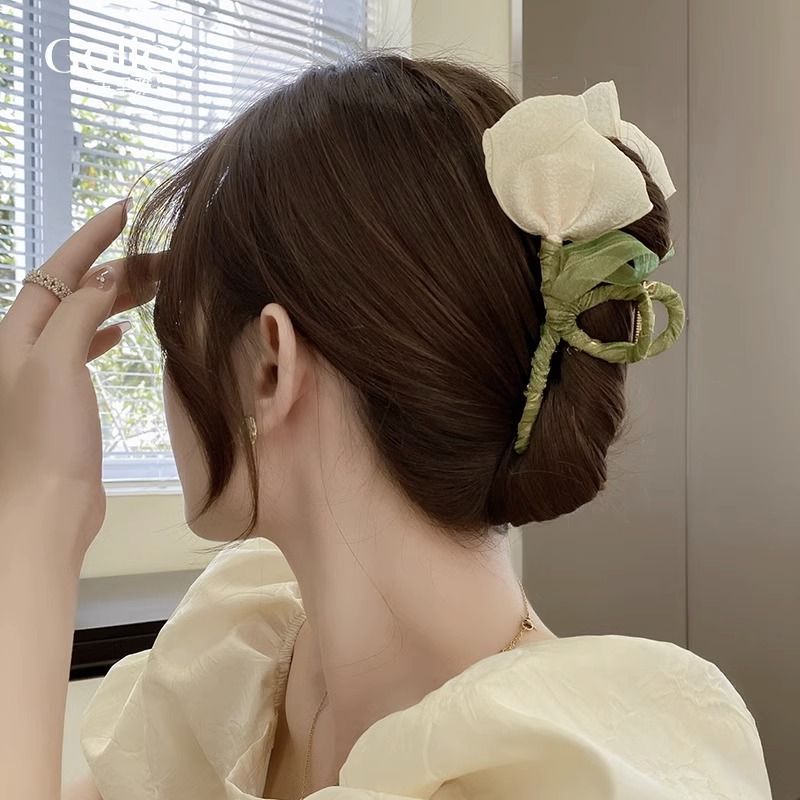森系仙美鬱金香花朵抓夾女大號髮夾卡子後腦勺頭飾2023新款鯊魚夾