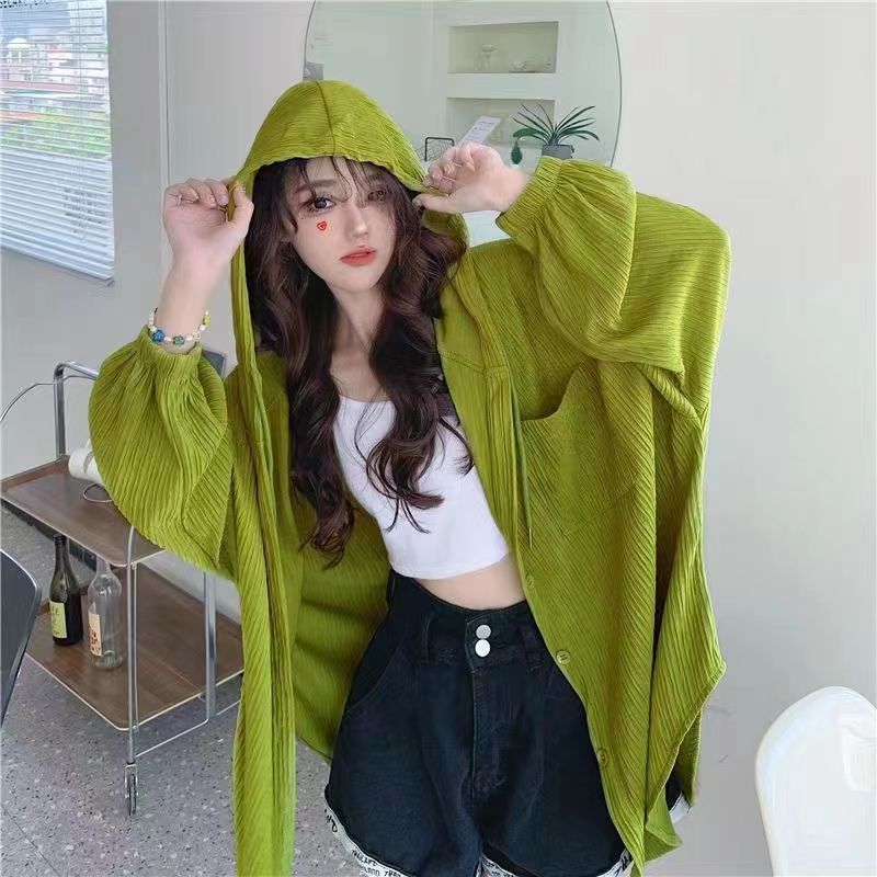 Sunscreen clothing women's outerwear sunshade breathable large size long-sleeved hooded student all-match loose cardigan anti-sun ultra-thin jacket
