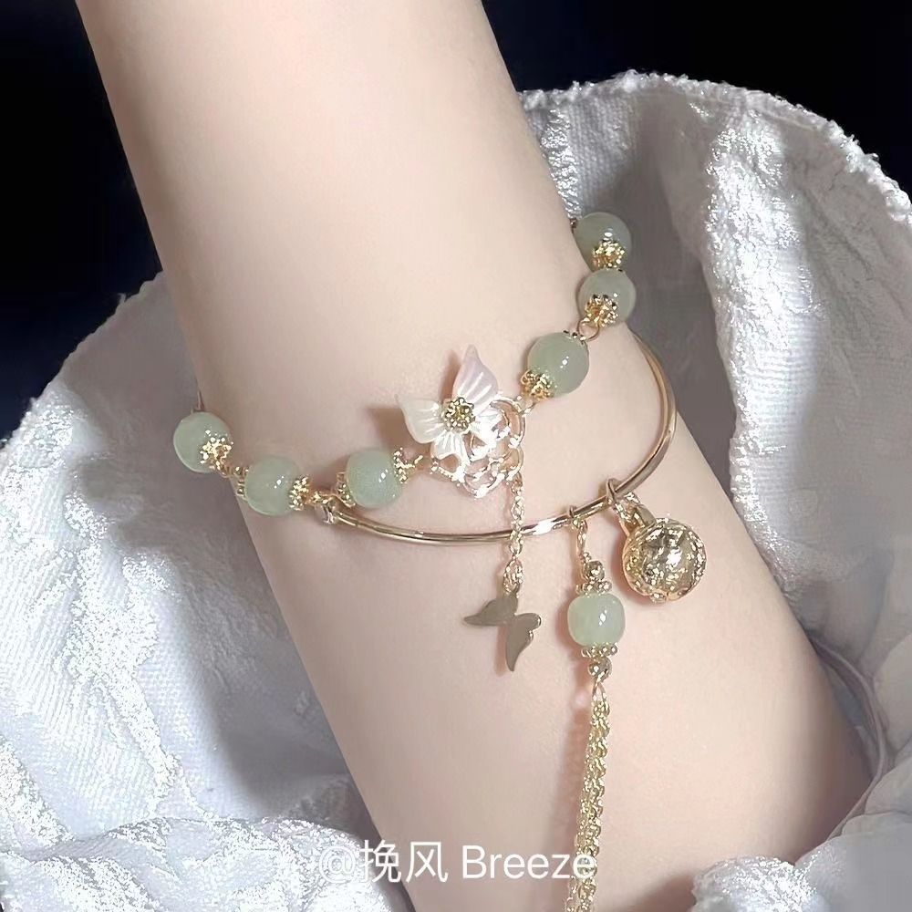 "Butterfly Shadow" Shell Butterfly Beaded Bracelet Bracelet Set New Chinese Style Light Luxury Niche Exquisite and High-end Hand Accessories for Women