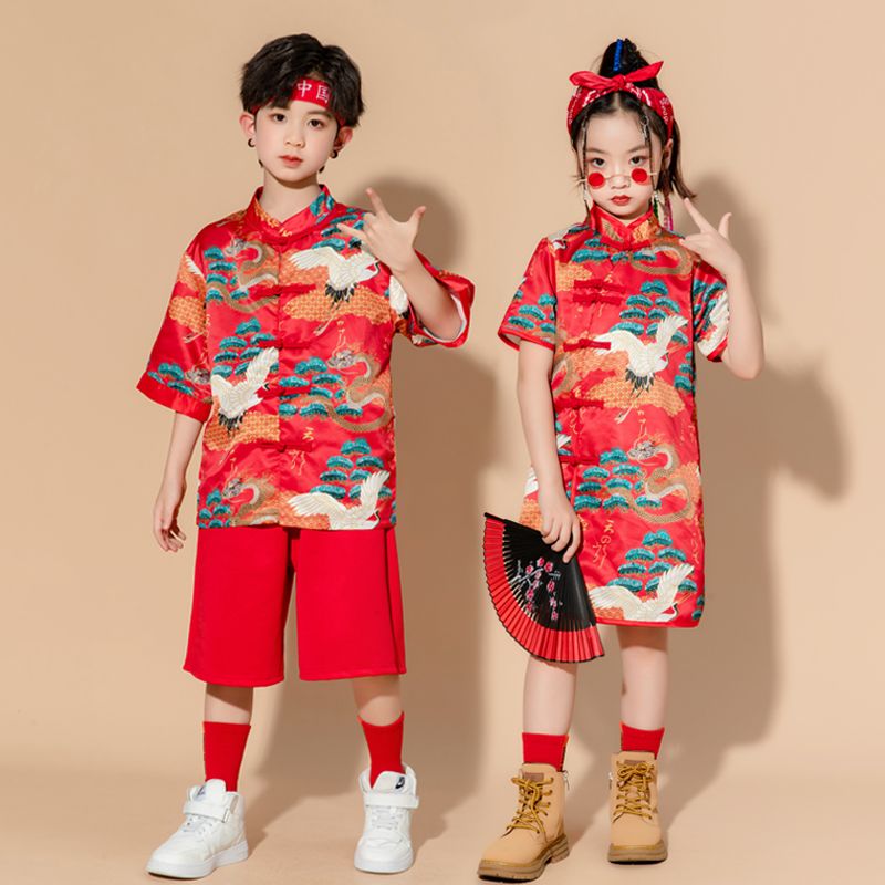 漢服女童中國風六一兒童演出服唐裝旗袍男童啦啦隊表演服國潮班服