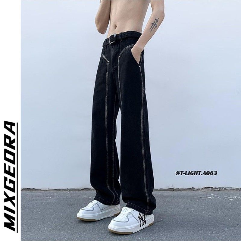 牛仔裤男夏季新款高街vibe美式裤子设计感ins潮流直筒裤