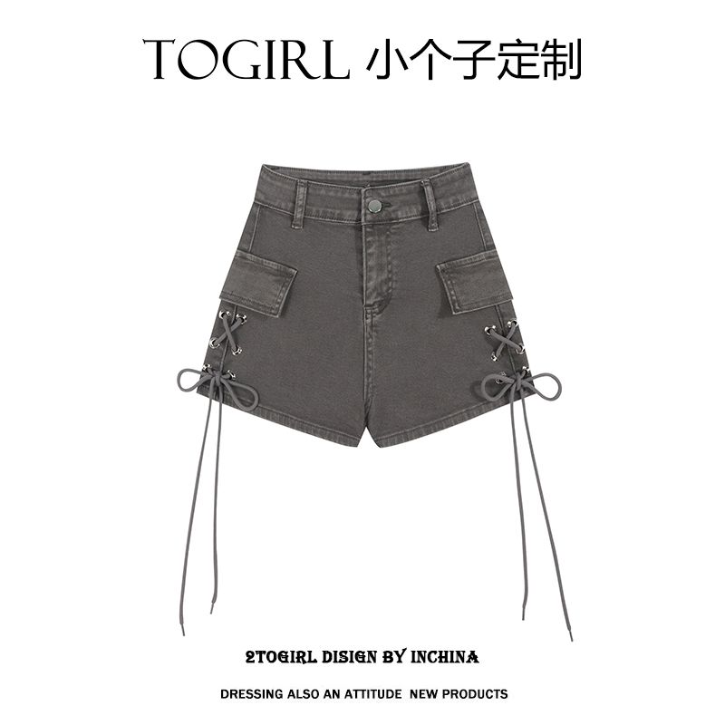 【2TOGIRL】夏季辣妹牛仔短褲女高腰a字包臀交叉綁帶設計感熱褲潮