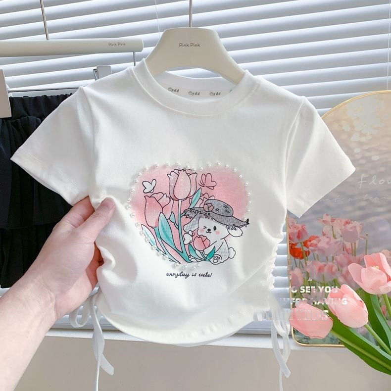 Girls short-sleeved t-shirt 2023 summer new foreign style fashionable children's summer clothes children's cotton baby princess tops
