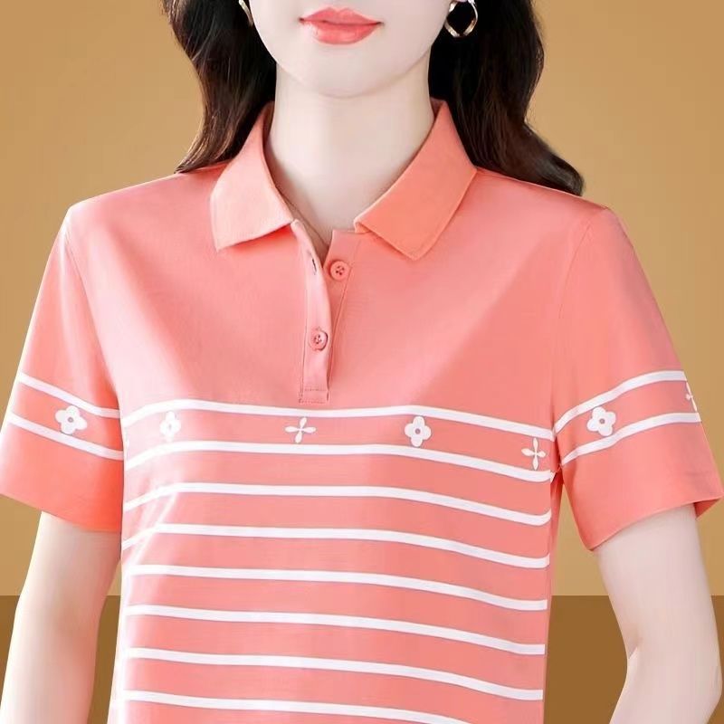 撿漏~外貿尾單大牌剪標撤櫃短袖t恤女條紋上衣帶領運動polo衫