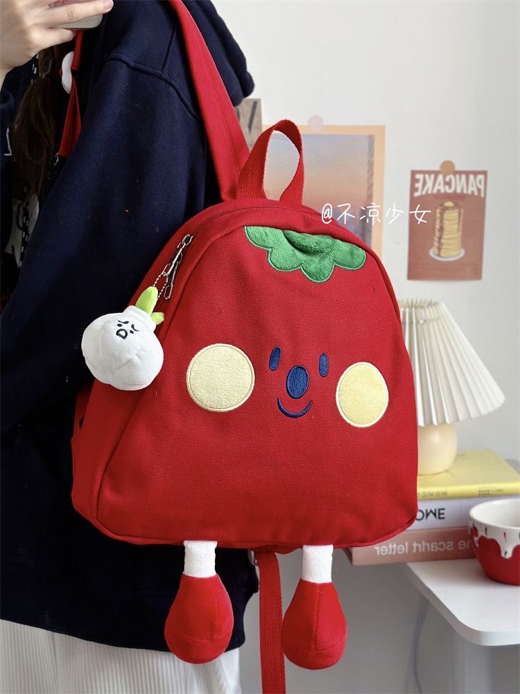 可愛紅色番茄小書包日系ins大學生小眾卡通雙肩包森系少女小背包
