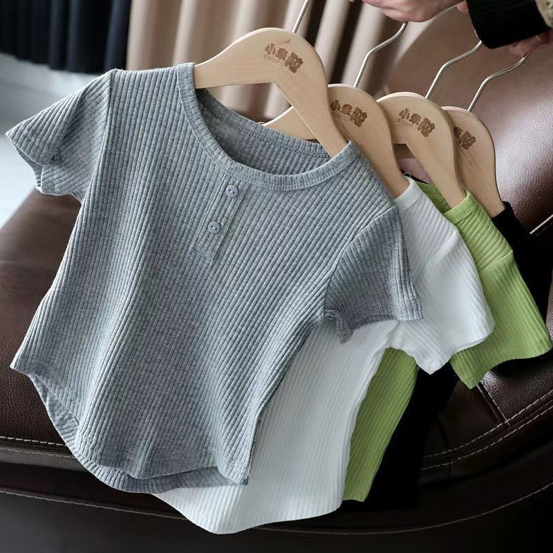  new children's clothing baby girl T-shirt short-sleeved children's bottoming shirt children's summer clothing versatile tops summer