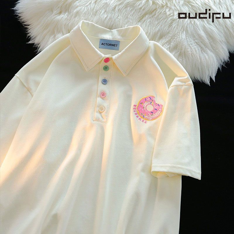OUDIFU100% cotton 240G short-sleeved T-shirt women's spring and summer 2023 new ins all-match loose couple tops