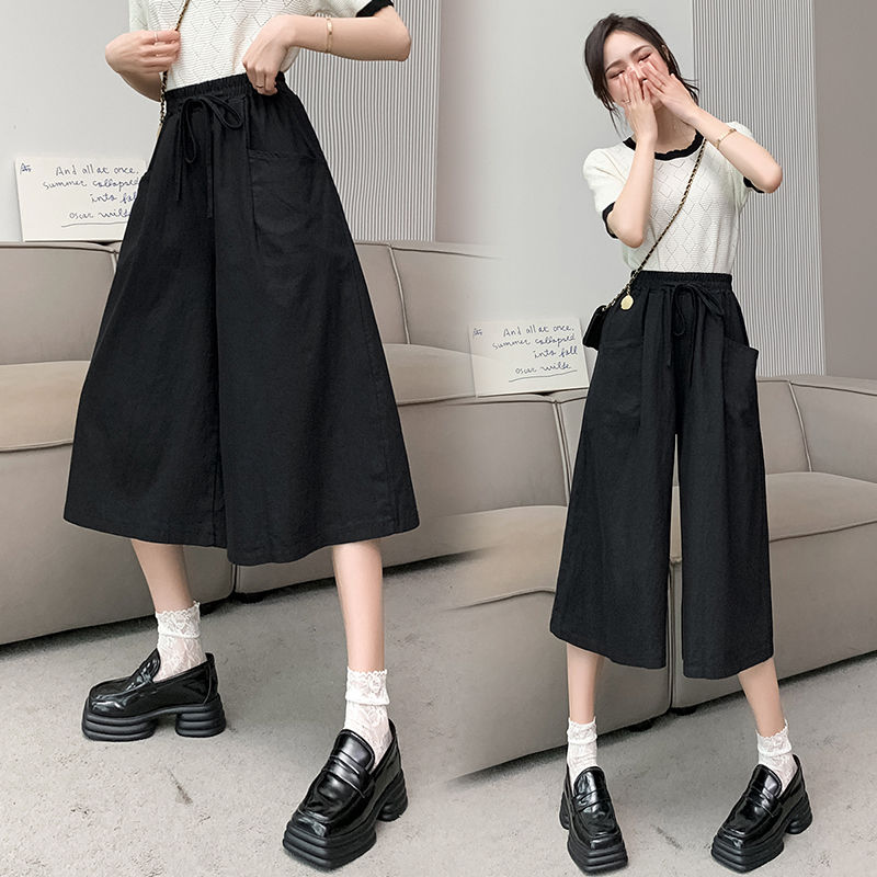 Summer new Korean style women's loose cropped trousers high waist wide legs slimming fashionable lady casual trousers