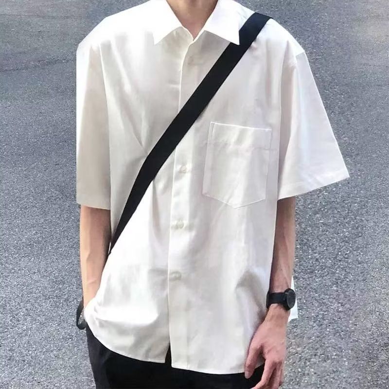 Summer design short-sleeved white shirt shirt tide brand trendy handsome men's oversize Hong Kong style jacket