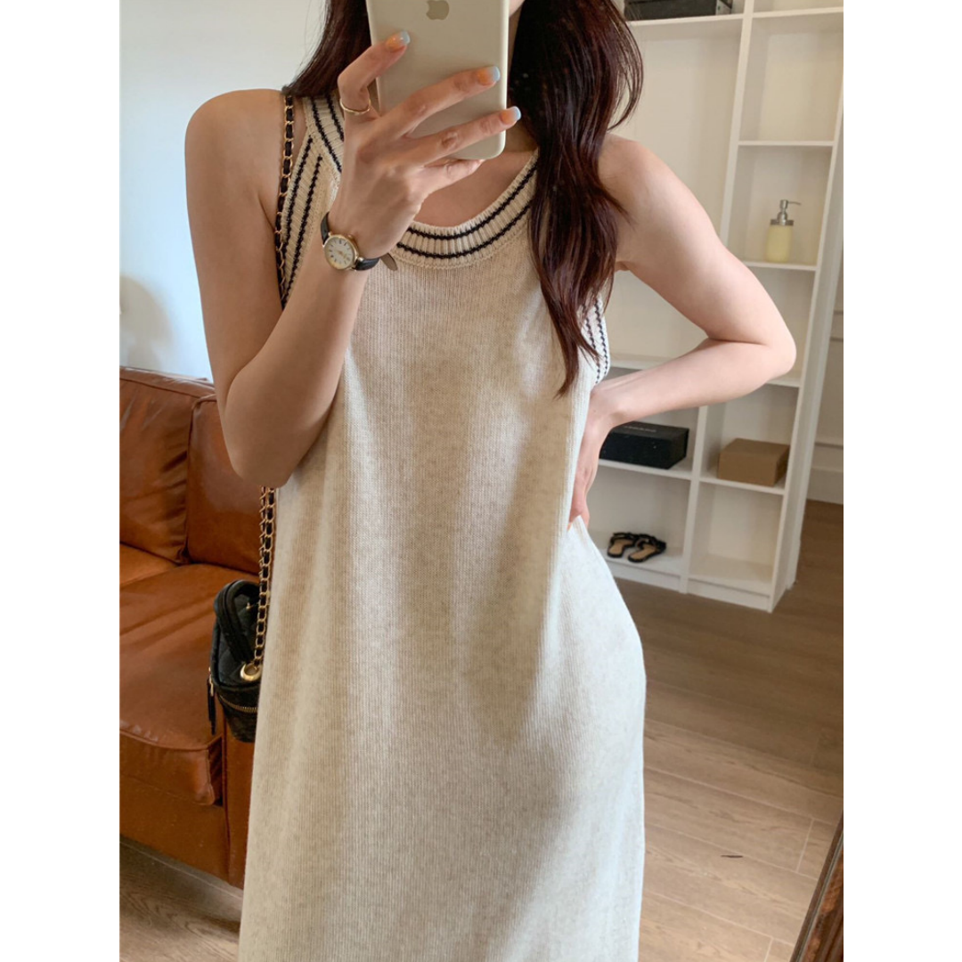 Spring new Korean version loose Korean Dongdaemun long section lazy wind slimming all-match knitted suspender dress women
