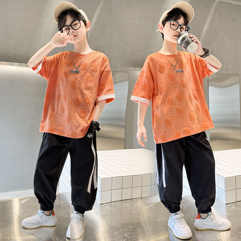 兒童裝男童夏裝套裝2023新款洋氣帥氣時髦大童夏季男孩短袖防蚊褲
