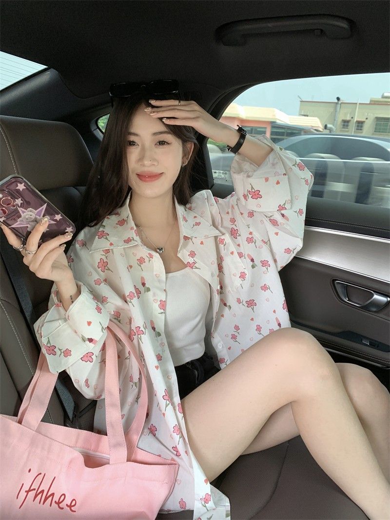 甜美風小碎花襯衫外套女夏季寬鬆休閒百搭襯衣薄款長袖防曬衫上衣