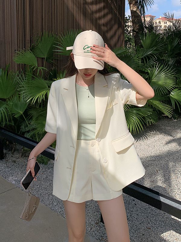 夏季西裝外套女2024新款簡約小眾韓版寬鬆休閒氣質高檔短袖上衣女