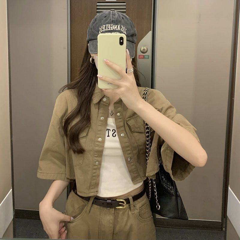 Loose half-sleeved short coat top women's clothing summer  new slimming wide-legged high-waisted shorts two-piece set