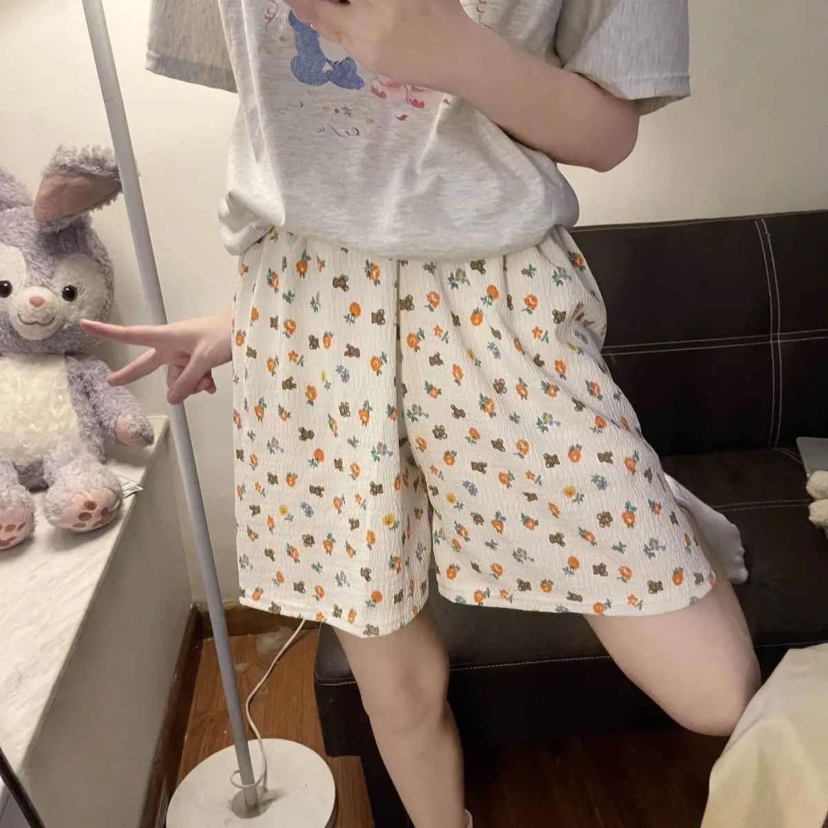 Baby cotton summer pajama pants short net red ins wind loose thin section home pants casual walking pants anti-mosquito pants