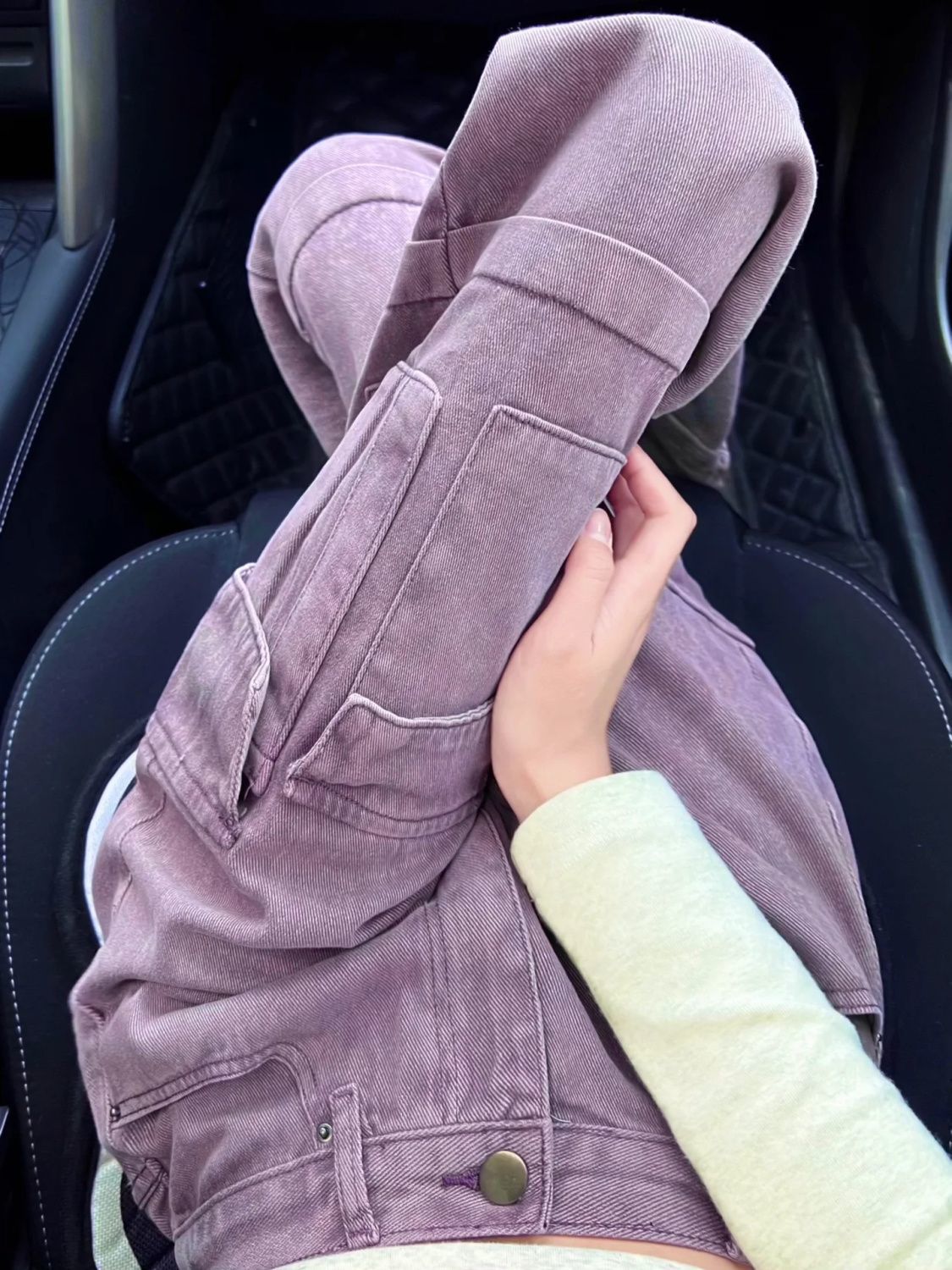 Internet celebrity washed western-style purple denim overalls for women, loose design wide-leg pants, multi-pocket straight pants, trendy