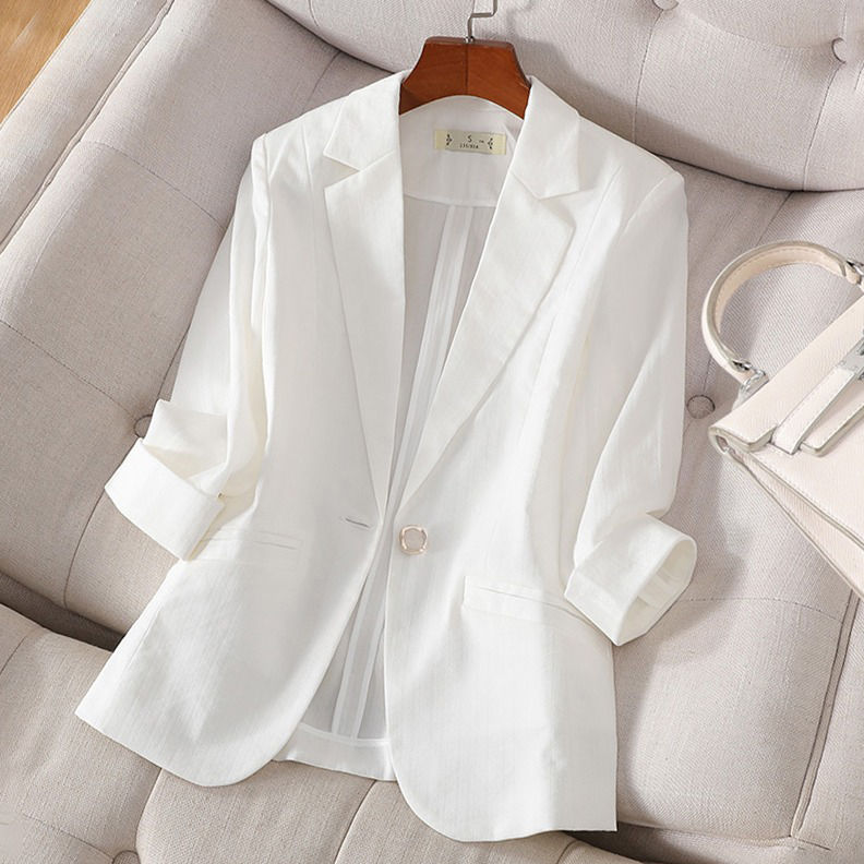 White blazer women's linen high-end 2023 new summer thin short style small high-end casual suit