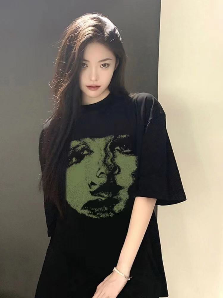 100%純棉美式復古短袖t恤女學生夏季寬鬆慵懶風百搭半袖上衣ins潮