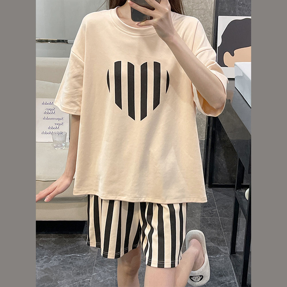 Three-piece suit pajamas women's summer cotton short-sleeved sweet cute cartoon 2023 new spring and autumn home service