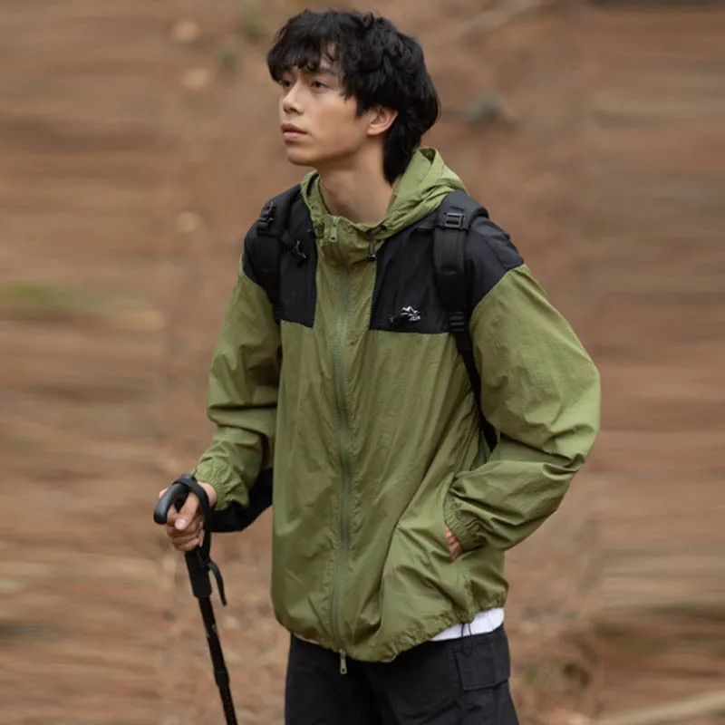 港風夏季防曬衣男戶外運動新款防紫外線防曬服拼接撞色輕薄外套潮
