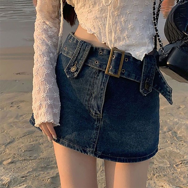Denim skirt female 2023 summer new retro all-match high waist hot girl miniskirt bag hip skirt skirt skirt