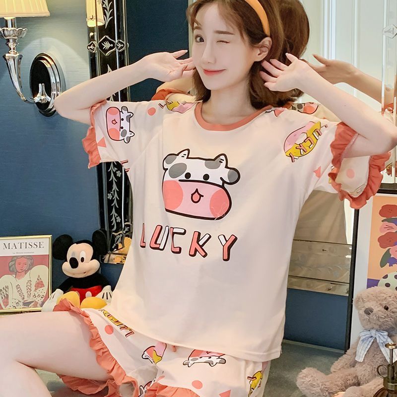 睡衣女夏天2023新款薄款可愛夏日韓版大碼寬鬆休閒外穿居家服套裝