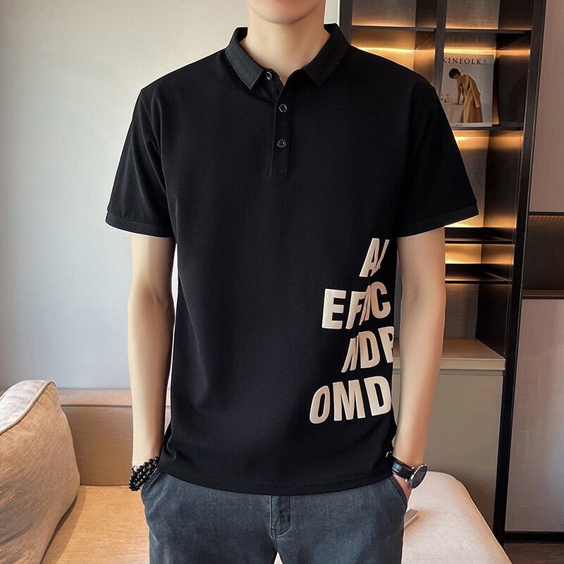 夏季字母印花polo衫男裝潮流美式休閒保羅衫百搭翻領寬鬆短袖T恤