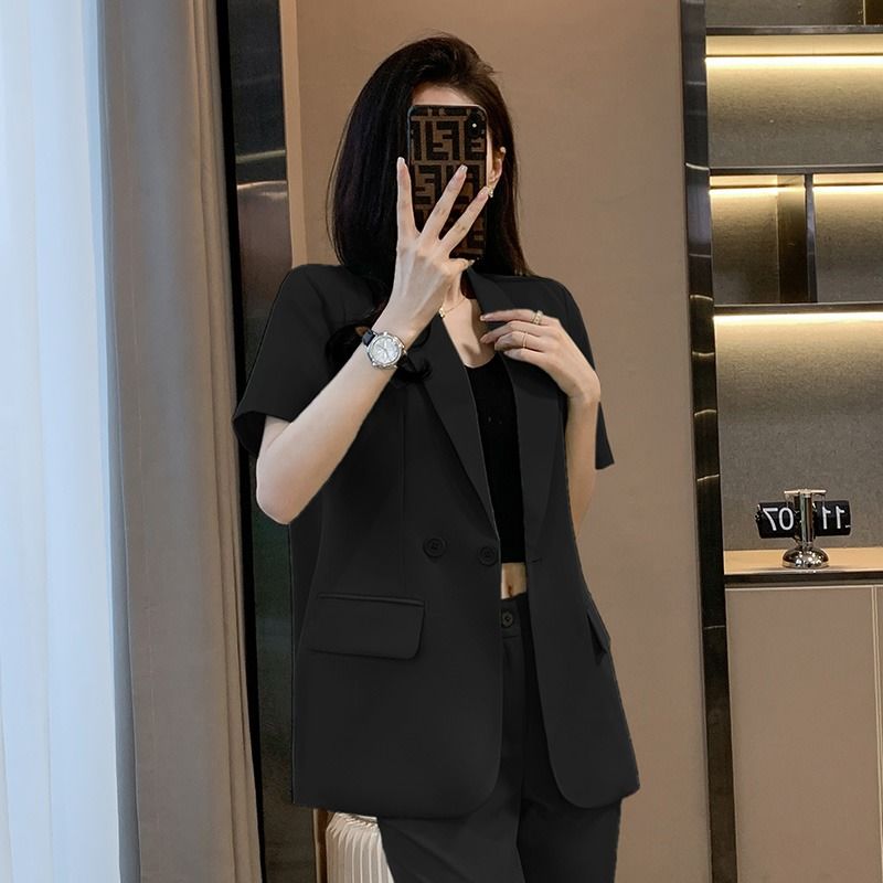 Black suit jacket for women summer new high-end suit light luxury professional suit temperament short-sleeved suit suit