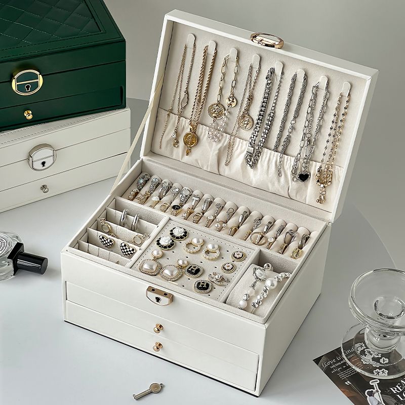 首饰箱子带锁放金银贵重物品保管箱珠宝手饰品整理多层大容量家用