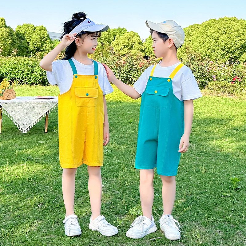 幼兒園六一表演服兒童可愛背帶褲合唱服裝小學生啦啦隊演出服夏季
