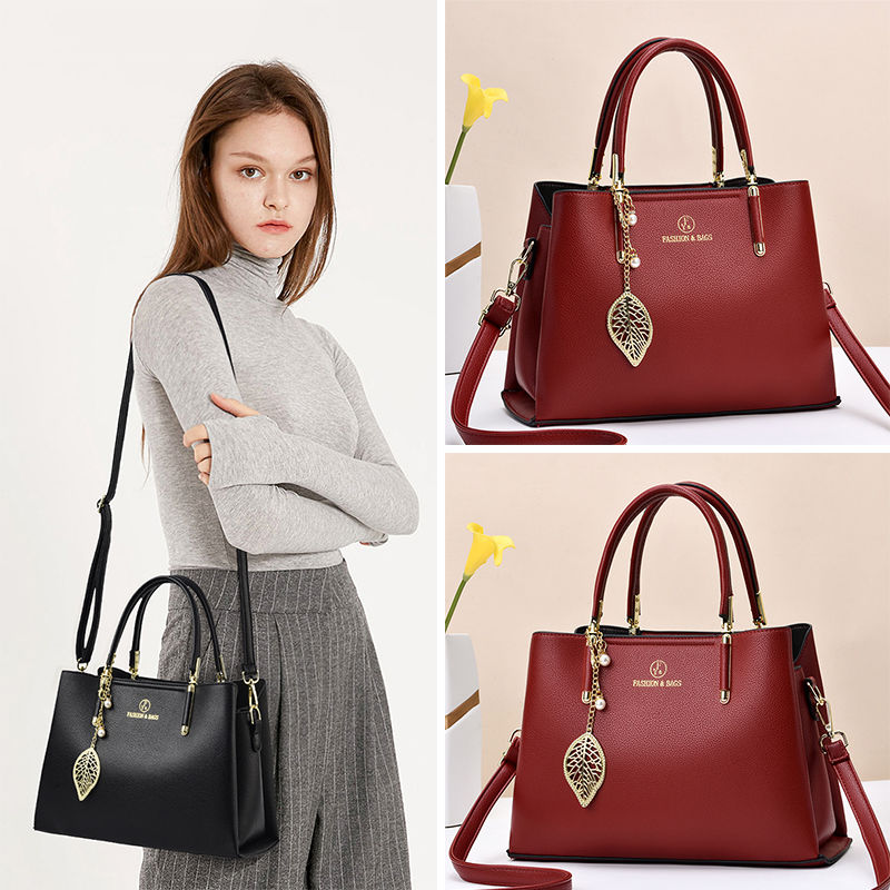 真皮質感大容量女士包包2023新款百搭中年單肩斜挎女包正品手提包