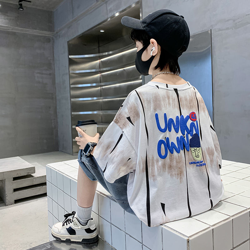 男童夏裝套裝2023新款兒童牛仔短褲中大童夏季痞帥網紅童裝寬鬆潮