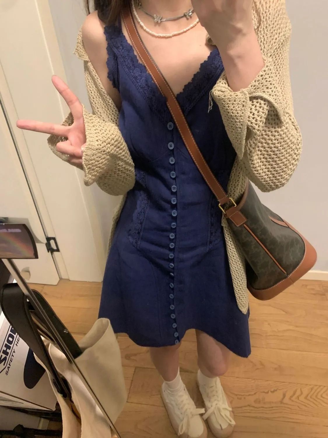 御姐范小香風兩件時尚套裝蕾絲拼接收腰吊帶連衣裙辣妹復古罩衫女