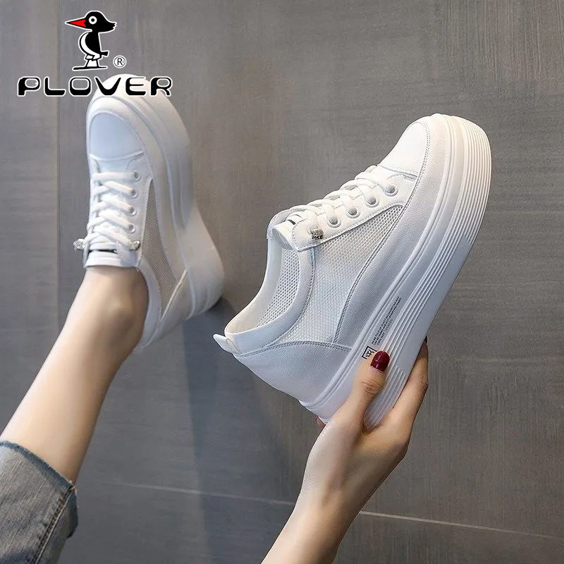 PLOVER2023新款小個子透氣夏季輕便內增高網面板鞋百搭小白鞋女