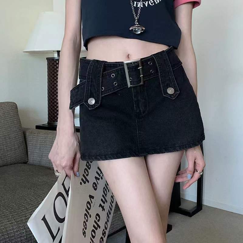 European and American hot girls denim skirt pants women's summer 2023 new short skirt anti-light a-line bag hip skirt