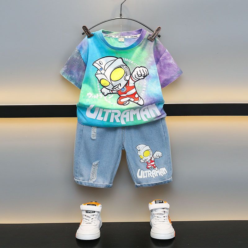 奧特曼衣服男童夏季短袖套裝2023新款兒童時尚洋氣夏裝男孩寶寶潮